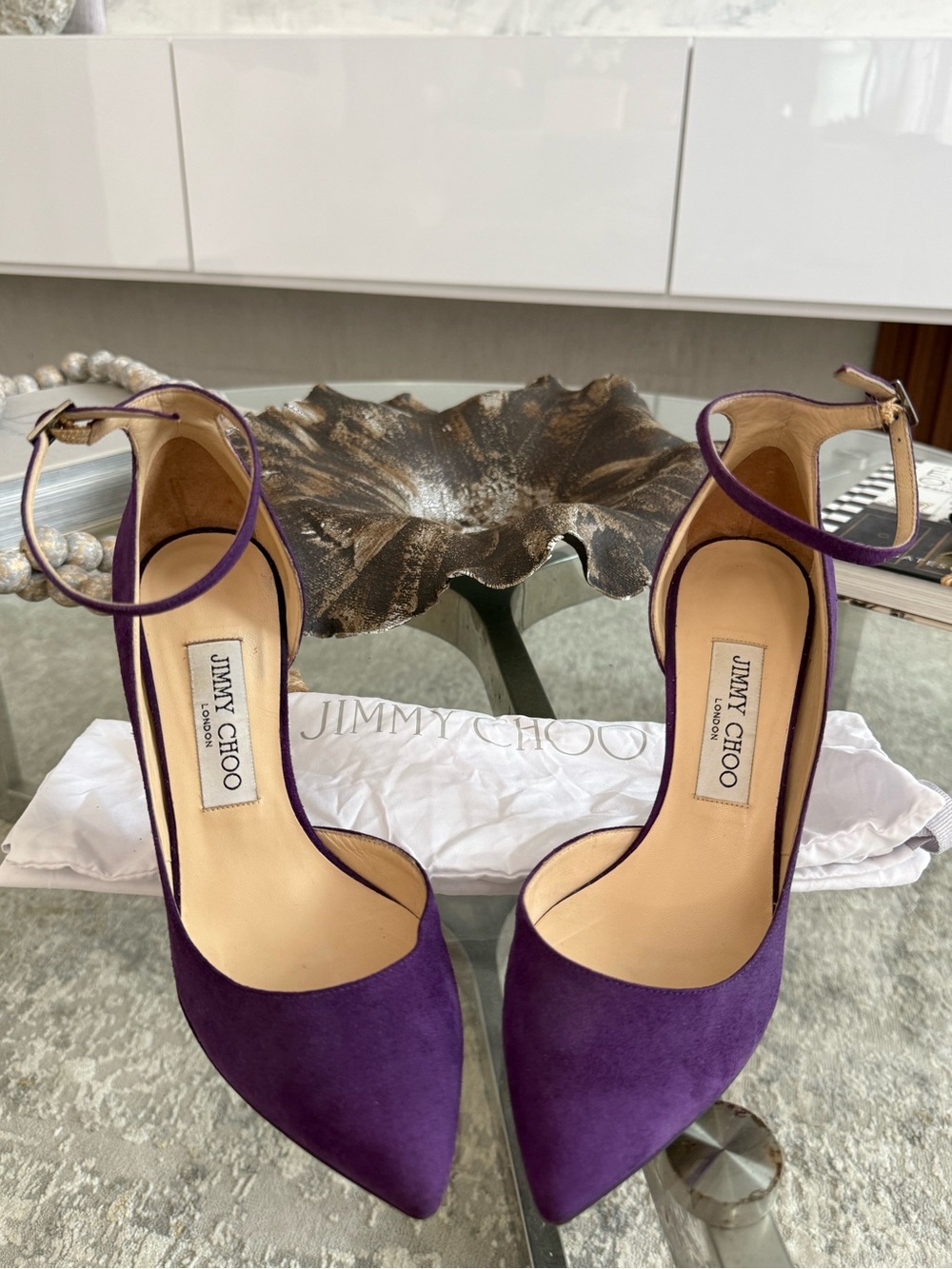 Jimmy Choo Purple Suede Pointed-Toe Ankle-Strap Pumps